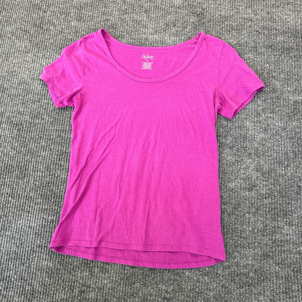 City Streets Womens Scoop Neck T-Shirt Medium Magenta Cotton Blend Short Sleeve